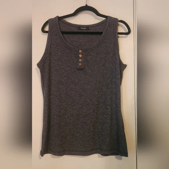 Set of 3 Women's Sleeveless Ribbed Tank Tops - Dark Grey, White and Beige - Picture 7 of 11